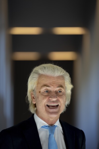 Firebrand anti-Islam lawmaker Geert Wilders answered questions of reporters after the court deliver it's verdict against a former Pakistan cricketer accused of incitement to kill, at the high security court building near Schiphol airport, Monday, Sept. 11, 2023. The suspect, identified by Wilders as Khalid Latif, is accused of offering a bounty of some 21,000 euros ($23,000) to anybody who killed Wilders. Prosecutors haven't named Latif. However, in a statement they say a video posted online in 2018 shows a famous Pakistan cricketer offering a bounty for killing Wilders. (AP Photo/Peter Dejong)