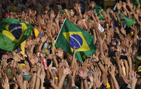 Supporters of Brazilian President Jair Bolsonaro gather at Paulista Avenue on Independence Day in Sao Paulo, Brazil, Tuesday, Sept. 7, 2021. (AP Photo/Andre Penner)