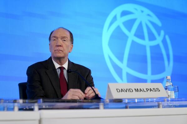 FILE - World Bank Group President David Malpass attends a news conference during the 2022 annual meeting of the International Monetary Fund and the World Bank Group, Oct. 13, 2022, in Washington. On Wednesday, Feb. 15, 2023, it was announced that Malpass is stepping down as president of the World Bank, nearly four years after former President Donald Trump nominated him to run the 189-nation agency. (AP Photo/Patrick Semansky, File)