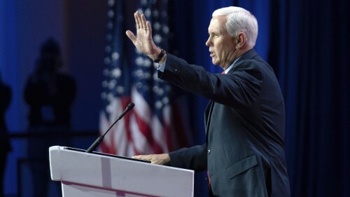 Republican presidential candidate former Vice President Mike Pence speaks during the Faith and Freedom Coalition Policy Conference in Washington, Friday, June 23, 2023. (AP Photo/Jose Luis Magana)