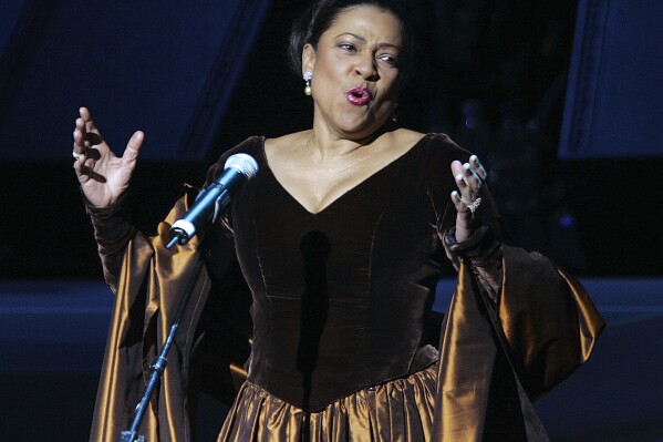 FILE - Opera star Kathleen Battle performs during the grand opening gala celebration for the Muhammad Ali Center in Louisville, Ky., on Nov. 19, 2005. Battle, 75, is returning to the Metropolitan Opera for a recital on May 12. (AP Photo/Ed Reinke, File)
