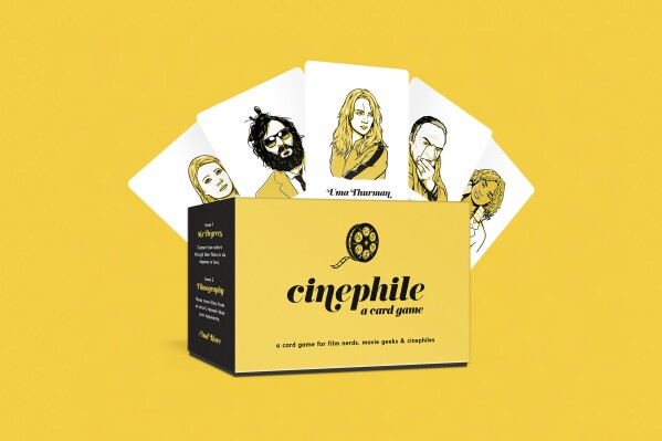 This image provided by Cinephile shows a movie card game. Described as "the ultimate game for movie geeks, film nerds and cinephiles" this set includes five games of varying difficulties. The filmography level asks players to name more films than your opponent for whosever name comes up on the card (like, say, Samuel L. Jackson, which could keep things going for a while), another game mimics "heads up" while the expert level game challenges your ability to connect two actors in less than six degrees. (Cinephile via AP)