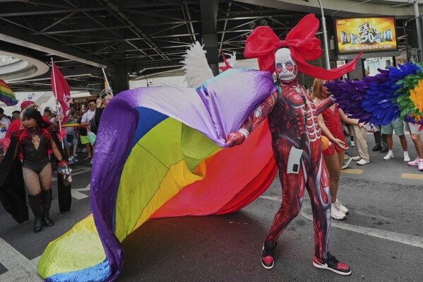 A participant takes part in the annual Pride Parade to celebrate the LGBTQ+ community’s Pride Month in Bangkok, Thailand, Sunday, June 1, 2025. (AP Photo/Sakchai Lalit)
