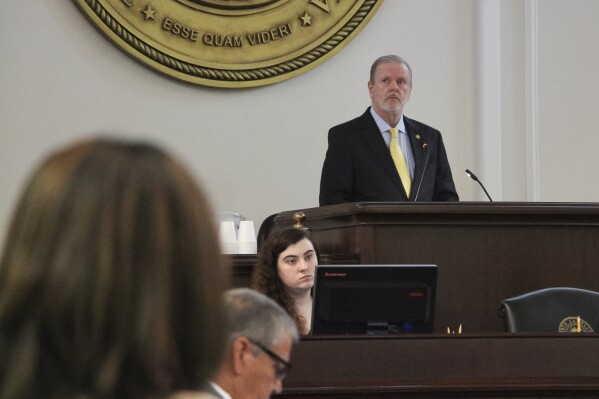 Republican North Carolina Senate leader Phil Berger presides over a debate about the proposed state budget, Thursday, Sept. 21, 2023, on the Senate floor in Raleigh, N.C. (AP Photo/Hannah Schoenbaum)