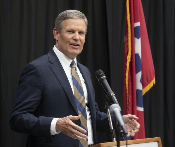 FILE - Tennessee Gov. Bill Lee, who is seeking re-election in November, is seen in this Feb. 28, 2022, file photograph during a ribbon cutting ceremony in Kingsport, Tenn. (David Crigger/Bristol Herald Courier via AP, File)