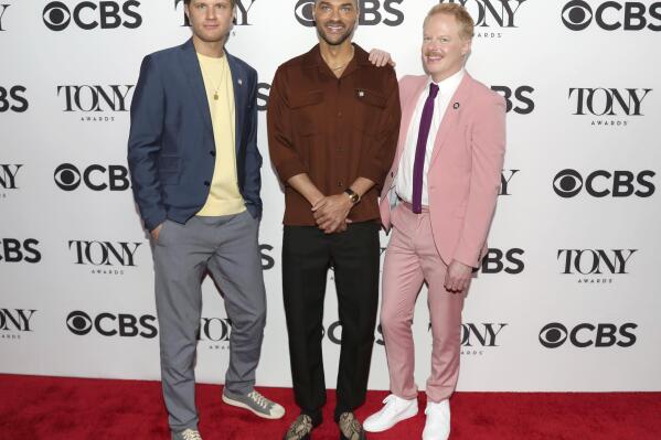 Michael Oberholtzer, from left, Jesse Williams and Jesse Tyler Ferguson attend the Tony Awards: Meet The Nominees media day at the Sofitel New York on Thursday, May 12, 2022, in New York. (Photo by Greg Allen/Invision/AP)