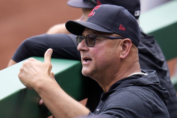 FILE - Cleveland Guardians manager Terry Francona gestures from the dugout during a baseball game against the Pittsburgh Pirates in Pittsburgh, July 19, 2023. "Terry Francona, his communication skills are off the charts and I think that's why he's been in the game and been successful for so long," Tampa Bay skipper Kevin Cash said. "From Joe Girardi, John Gibbons, Carlos Tosca, everybody, that's kind of a common theme." (AP Photo/Gene J. Puskar, File)