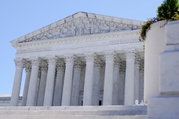 FILE - The Supreme Court is seen, July 1, 2024, in Washington. The Supreme Court shut down a long-shot push from Missouri Monday, Aug. 5, seeking to remove a gag order in former President Donald Trump's hush-money case and delay his sentencing in New York. (AP Photo/Mariam Zuhaib, File)