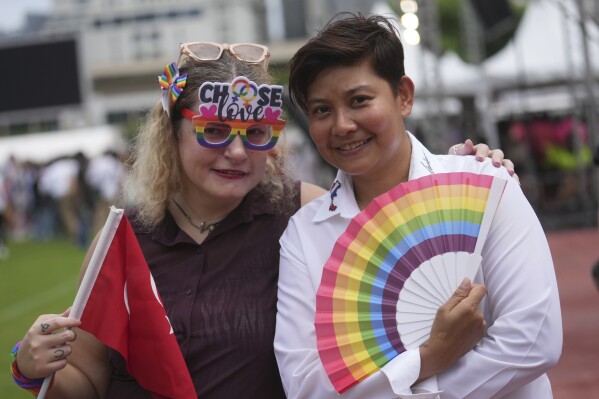 Participants take part in the annual Pride Parade to celebrate the LGBTQ+ community’s Pride Month in Bangkok, Thailand, Sunday, June 1, 2025. (AP Photo/Sakchai Lalit)