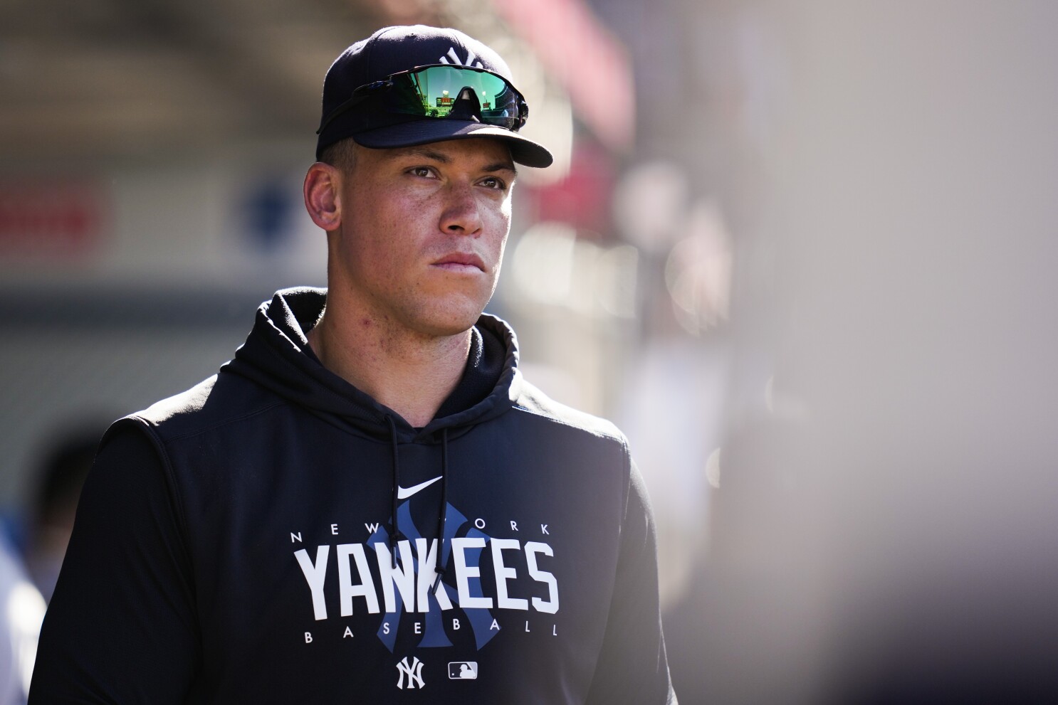 TAMPA, FL - MARCH 16: New York Yankees Outfielder Aaron Judge (99) trots to  first base during the spring training game between the Pittsburgh Pirates  and the New York Yankees on March