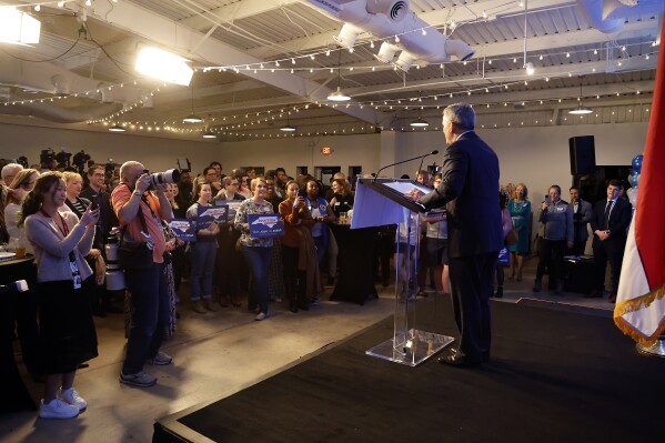 North Carolina's Democratic gubernatorial candidate Josh Stein speaks at a primary election night party in Raleigh, N.C., Tuesday, March 5, 2024. (AP Photo/Karl B DeBlaker)