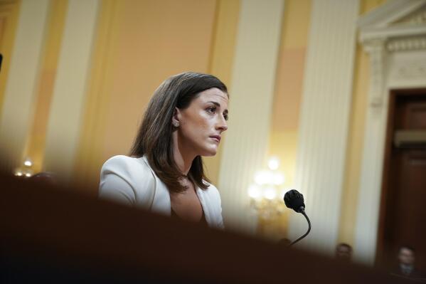 Cassidy Hutchinson, former aide to Trump White House chief of staff Mark Meadows, testifies as the House select committee investigating the Jan. 6 attack on the U.S. Capitol holds a hearing at the Capitol in Washington, Tuesday, June 28, 2022. (AP Photo/J. Scott Applewhite)