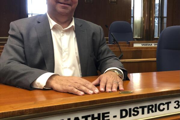 State Rep. Mike Nathe poses for a photo at the state Capitol in Bismarck, N.D., on Wednesday, Oct. 12, 2022. The Bismarck Republican is heading an ad hoc group to oppose a ballot measure that would impose term limits on North Dakota lawmakers and the governor. (AP Photo/James MacPherson)
