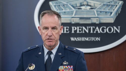 Pentagon spokesman U.S. Air Force Brig. Gen. Patrick Ryder speaks during a media briefing at the Pentagon, Thursday, July 6, 2023, in Washington. (AP Photo/Alex Brandon)