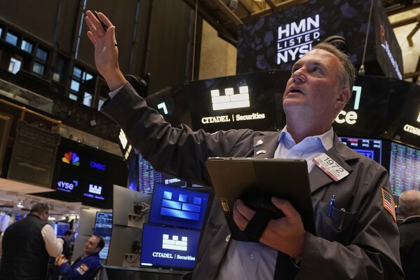Trader Jonathan Corpina works on the floor of the New York Stock Exchange, Wednesday, May 14, 2025. (AP Photo/Richard Drew)