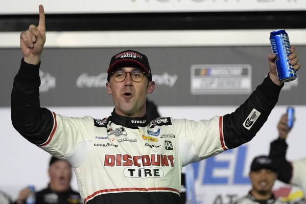 during the second of two NASCAR Daytona 500 qualifying auto races at Daytona International Speedway, Thursday, Feb. 13, 2025, in Daytona Beach, Fla. (AP Photo/John Raoux)