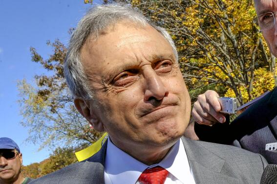 FILE - Carl Paladino listens during a media briefing, Oct. 31, 2010, in Old Bethpage, N.Y. Paladino, Republican candidate for Congress in New York, said in an interview on Saturday, Aug. 13, 2022  that U.S. Attorney General Merrick Garland "should be executed," before later clarifying that he wasn't being serious. (AP Photo/Kathy Kmonicek, File)