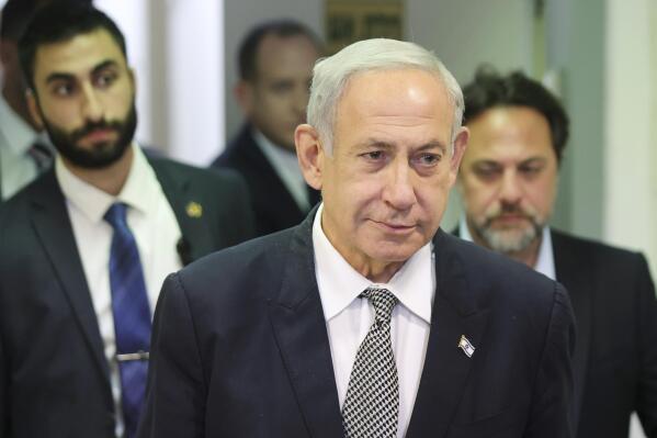 FILE - Israeli Prime Minister Benjamin Netanyahu attends a hearing at the Magistrate's Court in Rishon LeZion, Israel, Monday, Jan. 23, 2023. Netanyahu has made a surprise trip to Jordan to meet with King Abdullah II. Tuesday, Jan 24. (Abir Sultan/Pool Photo via AP)
