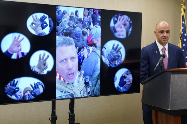 U.S. Attorney for the District of Colombia Matthew Graves speaks about the unfolding of the January 6 attack on the Capitol during a presentation ahead of this year's third anniversary in Washington, Thursday, Jan. 4, 2024. (AP Photo/Susan Walsh)