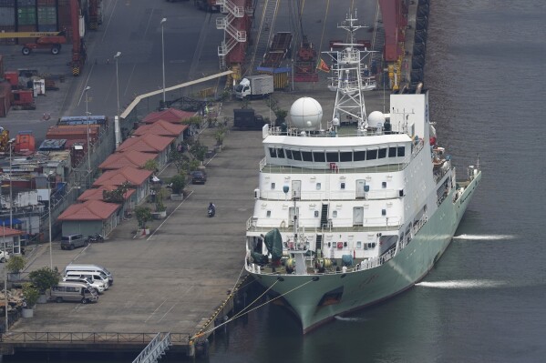 FILE- Chinese research ship Shi Yan 6 is seen berthed at Colombo harbor, Sri Lanka, Oct. 26, 2023. Chinese ships have made port calls in Sri Lanka in 2022 and 2023 amid fears in India that they could be used to surveil the region. India's concerns led Sri Lanka earlier this year to declare a one-year moratorium on foreign research ships entering its waters. (AP Photo/Eranga Jayawardena, File)