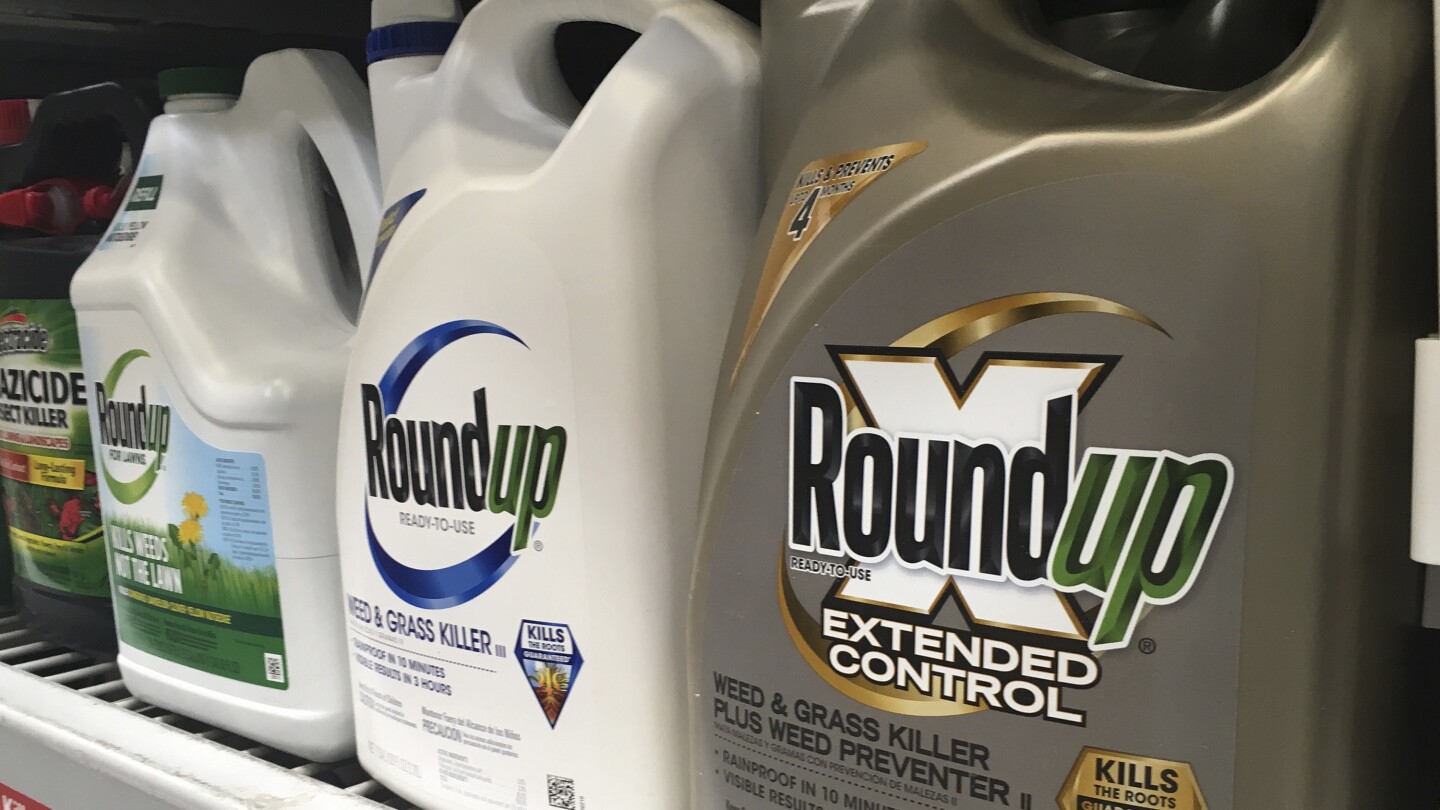 FILE - Containers of Roundup are displayed on a store shelf in San Francisco, Feb. 24, 2019. Bayer, the manufacturer of the popular weedkiller, won su