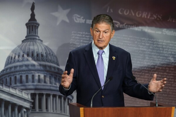 FILE - Sen. Joe Manchin, D-W.Va., speaks during a news conference Sept. 20, 2022, at the Capitol in Washington. Manchin announced he won't seek reelection in 2024, giving Republicans a prime opportunity to gain a seat in the heavily GOP state. (AP Photo/Mariam Zuhaib, File)