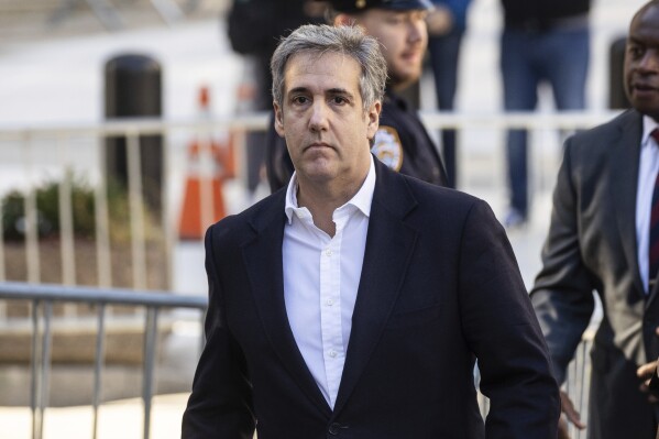 Michael Cohen arrives at New York Supreme Court for former President Donald Trump's civil business fraud trial, Wednesday, Oct. 25, 2023, in New York. (AP Photo/Yuki Iwamura)