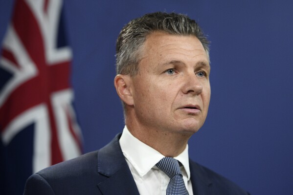 The then shadow assistant Minister For Treasury Matt Thistlethwaite addresses media during a press conference in Sydney, Feb. 6, 2019. A failed referendum on Indigenous rights had set back the government's plans to cut Australia's constitutional ties to Britain's King Charles III, the now Assistant Minister for the Republic Thistlethwaite, said Thursday, Oct. 19, 2023. (Dan Himbrechts/AAP Image via AP)