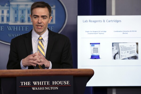 Brad Smith, director of the Center for Medicare & Medicaid Innovation at CMS, speaks about the coronavirus in the James Brady Press Briefing Room of the White House, April 20, 2020, in Washington. (AP Photo/Alex Brandon, File)
