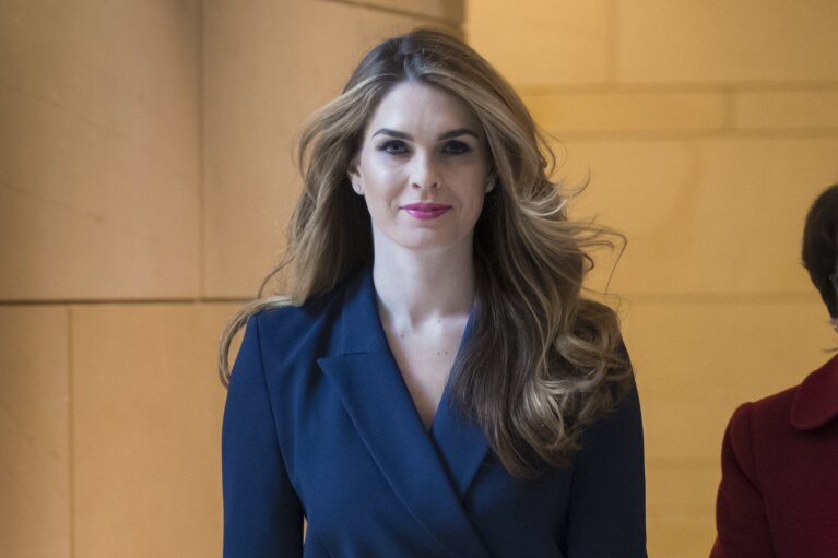 FILE - In this Feb. 27, 2018 photo, White House Communications Director Hope Hicks, arrives to meet behind closed doors with the House Intelligence Committee, at the Capitol in Washington. (AP Photo/J. Scott Applewhite)