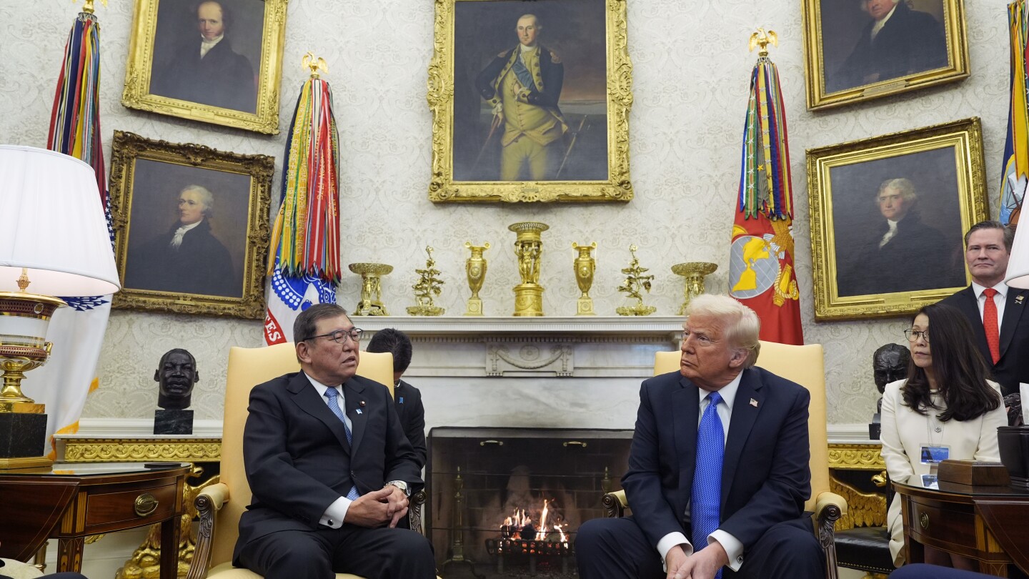 Trump tells Ishiba at the White House that he wants to slash the US trade deficit with Japan