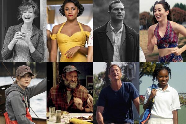 This combination of photos shows honorees for the Virtuosos Award by the  the 37th Santa Barbara International Film Festival, top row from left, Caitriona Balfe in "Belfast," Ariana Debose in "West Side Story," Jamie Dornan in "Belfast," Alana Haim in "Licorice Pizza," bottom row from left, Emilia Jones in "CODA", Troy Kotsur in "CODA," Simon Rex in "Red Rocket," and Saniyya Sidney in "King Richard." (Focus Features/20th Century Studios/Focus Features/MGM/Apple TV+, Apple TV+, A24/Warner Bros. via AP)