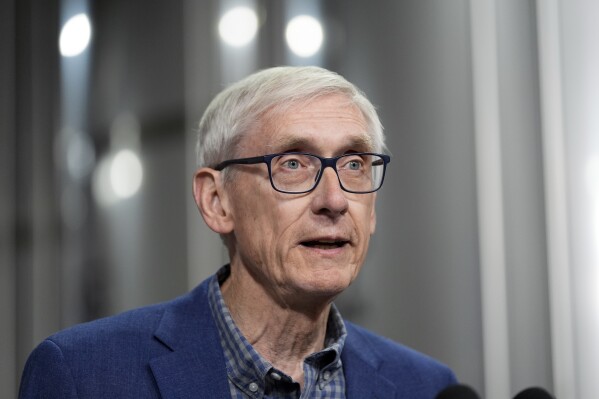 FILE - Wisconsin Gov. Tony Evers speaks before President Joe Biden at the Earth Rider Brewery, Thursday, Jan. 25, 2024, in Superior, Wis. Wisconsin's Republican-controlled Senate is taking another shot Tuesday, Feb. 13, at passing a new legislative map before the liberal-controlled state Supreme Court does it. (AP Photo/Alex Brandon, File)