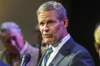 Gov. Bill Lee speaks during an interview with the media at Ridgedale Baptist Church in Chattanooga, Tenn., where Lee signed the Forever Homes Act, Monday, April 24, 2023. (Olivia Ross/Chattanooga Times Free Press via AP)
