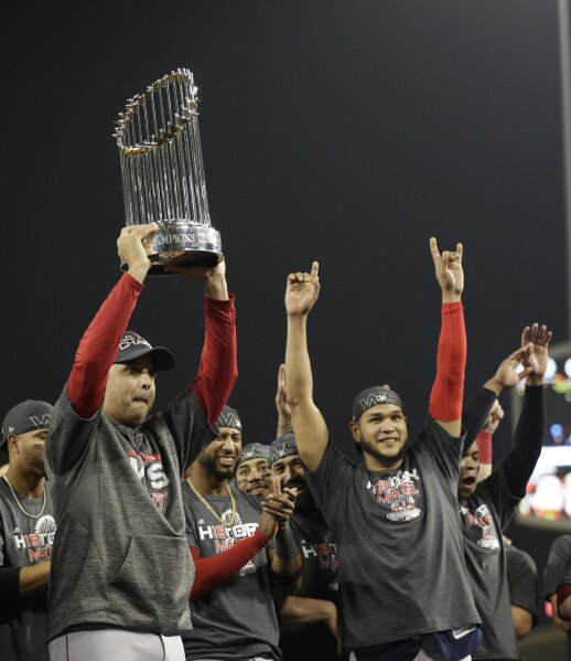 Red Sox presented World Series trophy 