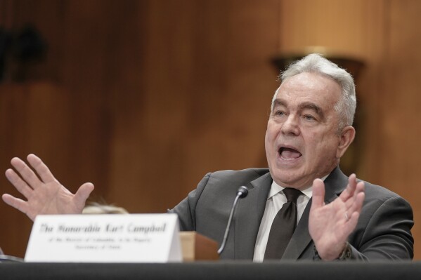 FILE - National Security Council coordinator for Indo-Pacific Affairs Kurt Campbell testifies during his confirmation hearing to become Deputy Secretary of State on Capitol Hill, Dec. 7, 2023, in Washington. On Feb. 6, 2024, Senators have confirmed the veteran of U.S.-Asian engagement and security as the State Department's second-ranking diplomat. (AP Photo/Mariam Zuhaib, File)