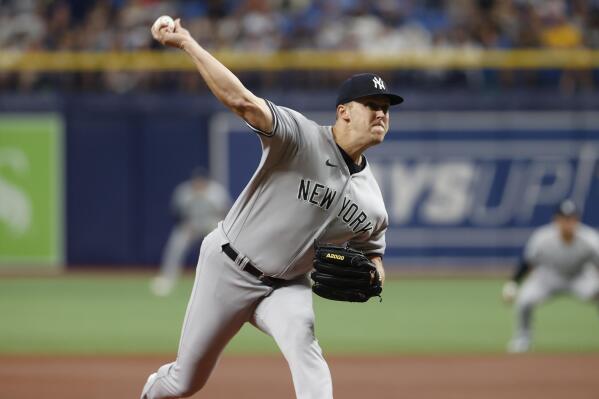New York Yankees starting pitcher Jameson Taillon throws to a Tampa Bay Rays batter during the first inning of a baseball game Friday, May 27, 2022, in St. Petersburg, Fla. (AP Photo/Scott Audette)