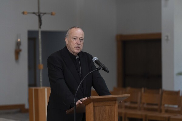 Cardinal Robert McElroy of San Diego, who was named in the previous month as the archbishop of Washington by Pope Francis, speaks during a news conference, Feb. 27, 2025, in San Diego. (AP Photo/Gregory Bull, File)