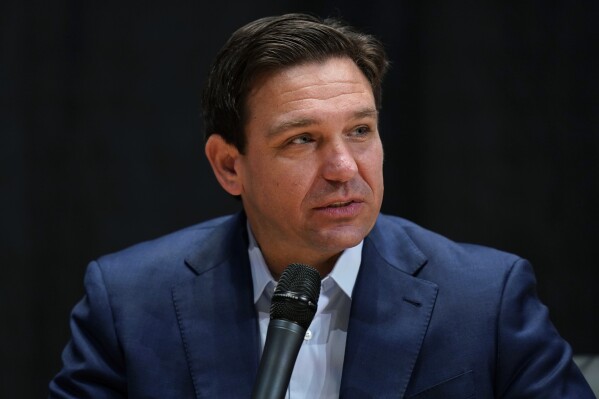 Republican presidential candidate Florida Gov. Ron DeSantis speaks during U.S. Rep. Randy Feenstra's, R-Iowa, Faith and Family with the Feenstras event, Saturday, Dec. 9, 2023, in Sioux Center, Iowa. (AP Photo/Charlie Neibergall)