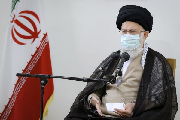 In this photo released by an official website of the office of the Iranian supreme leader, Supreme Leader Ayatollah Ali Khamenei speaks in a meeting in Tehran, Iran, Friday, July 23, 2021. Ayatollah Khamenei on Friday said he understands protesters' anger over a drought in the country's southwest, as a fourth death related to ongoing demonstrations there was reported. (Office of the Iranian Supreme Leader via AP)