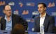 David Stearns, newly named New York Mets President of Baseball Operations, right, sits alongside Mets owner Steve Cohen during Mr. Stearns' introductory news conference at Citi Field in New York on Monday, Oct. 2, 2023. (James Escher/Newsday via AP)