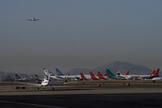 A United Aviate Academy student pilot takes off from Goodyear Airport, Oct. 28, 2022, in Goodyear, Ariz. (AP Photo/Matt York, File)