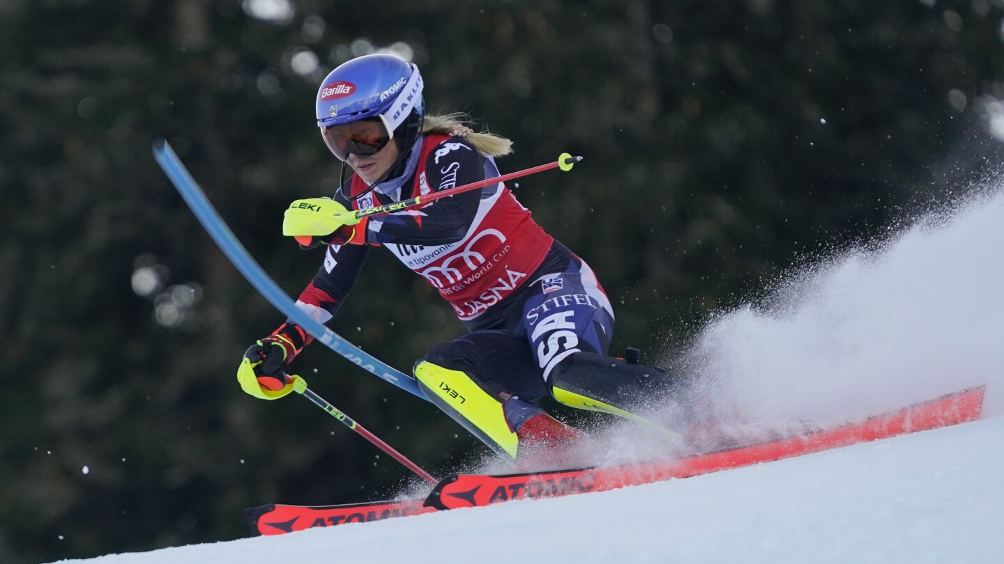 Shiffrin takes commanding lead in first World Cup slalom following season-ending injury for Vlhova