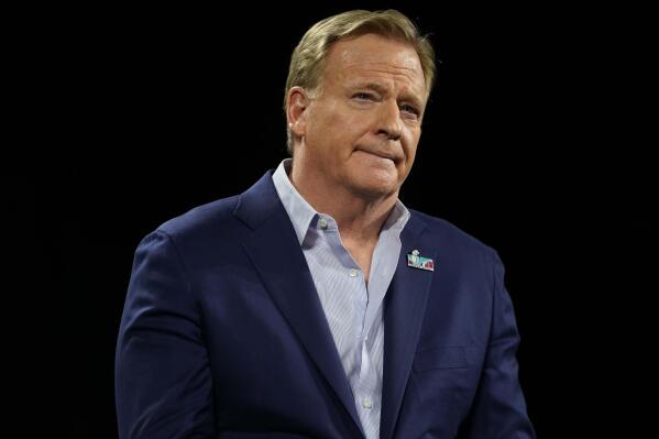 NFL Commissioner Roger Goodell speaks during a news conference ahead of the Super Bowl 57 football game, Wednesday, Feb. 8, 2023, in Phoenix. The Kansas City Chiefs will play the Philadelphia Eagles on Sunday. (AP Photo/Mike Stewart)