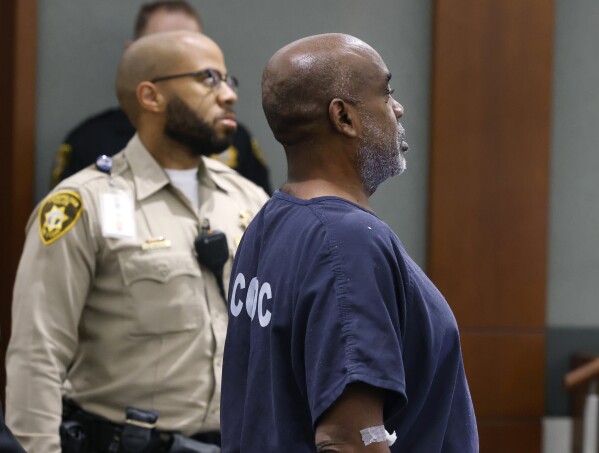 Duane "Keffe D" Davis appears in court at the Regional Justice Center on Wednesday, Oct. 4, 2023, in Las Vegas. Davis has been charged in the 1996 fatal drive-by shooting of rapper Tupac Shakur. (Bizuayehu Tesfaye/Las Vegas Review-Journal via AP, Pool)