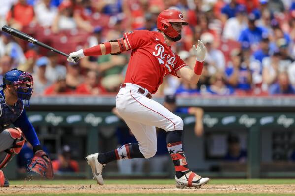 Cincinnati Reds' Jesse Winker bats during the fourth inning of