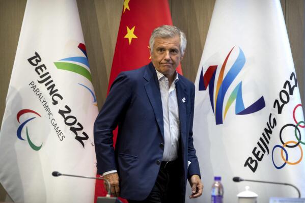 FILE - International Olympic Committee Vice President Juan Antonio Samaranch Jr. arrives for a news conference at the headquarters of the 2022 Beijing Winter Olympics Organizing Committee in Beijing, Sept. 18, 2018. The International Olympic Committee member who oversaw Beijing Winter Games preparations since 2015 was voted back on its executive board Saturday, Feb. 19. 2022. (AP Photo/Mark Schiefelbein, File)