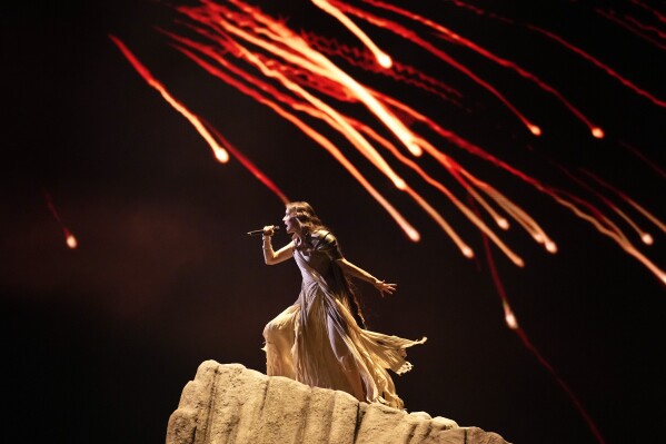 Alyona alyona & Jerry Heil of Ukraine perform the song Teresa & Maria during the Grand Final of the Eurovision Song Contest in Malmo, Sweden, on May 11, 2024. (AP Photo/Martin Meissner, File)