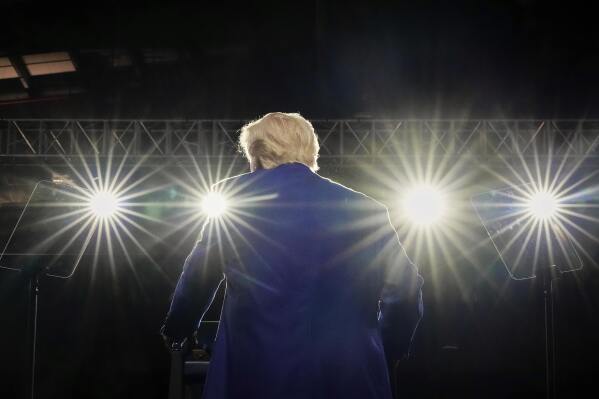 President Donald Trump on stage at the Al Udeid Air Base, May 15, 2025, in Doha, Qatar. (AP Photo/Alex Brandon)
