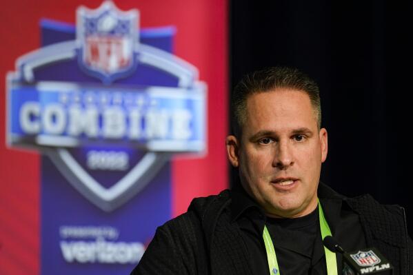 Las Vegas Raiders head coach Josh McDaniels speaks during a press conference at the NFL football scouting combine in Indianapolis, Wednesday, March 2, 2022. (AP Photo/Michael Conroy)